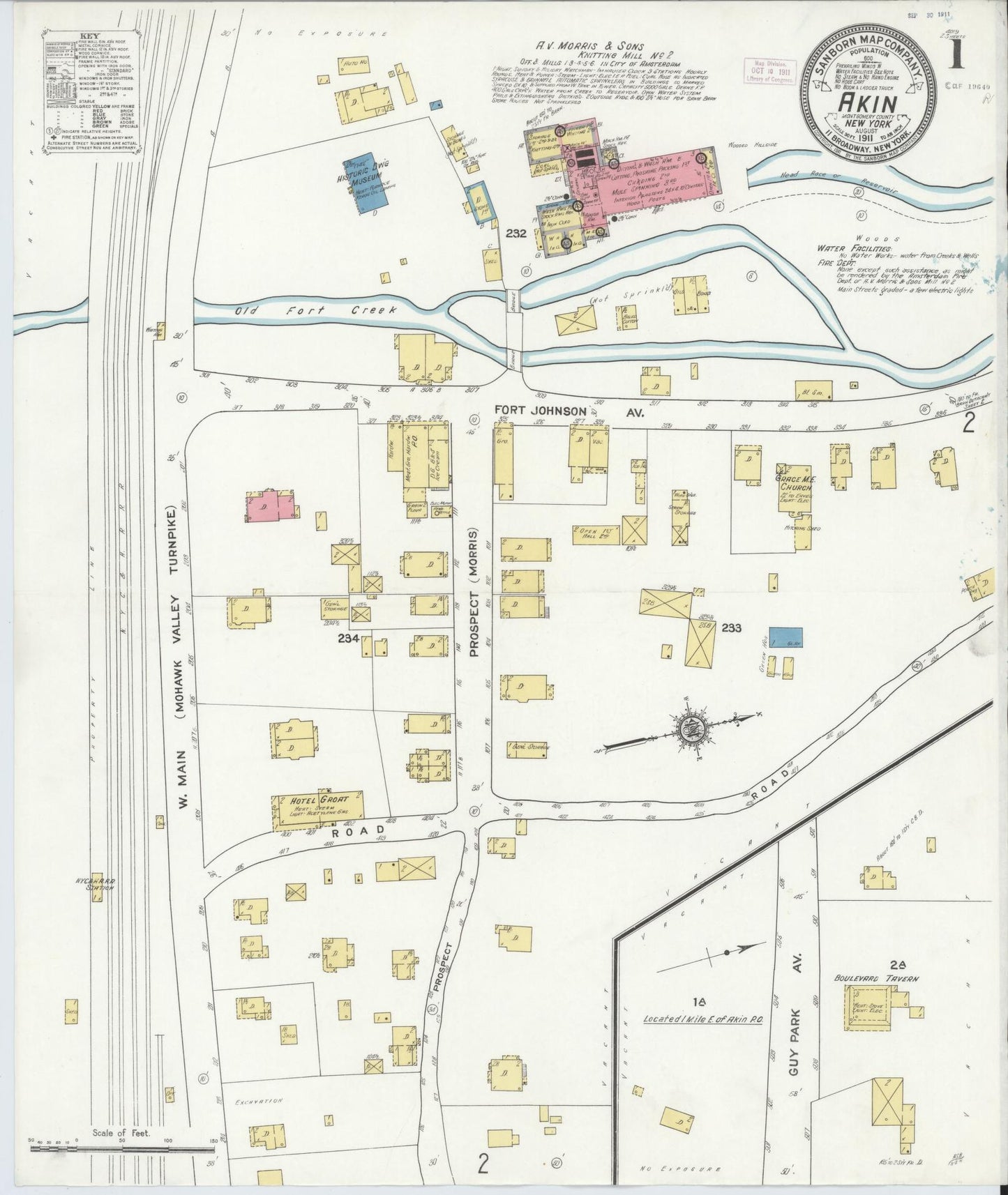 Sanborn Fire Insurance Map from Akin, Montgomery County, New York (1911), Sheet #0001 - Historic Sanborn Fire Insurance Map Print, vintage old map wall art, antique decor, genealogy gift, New York New York map