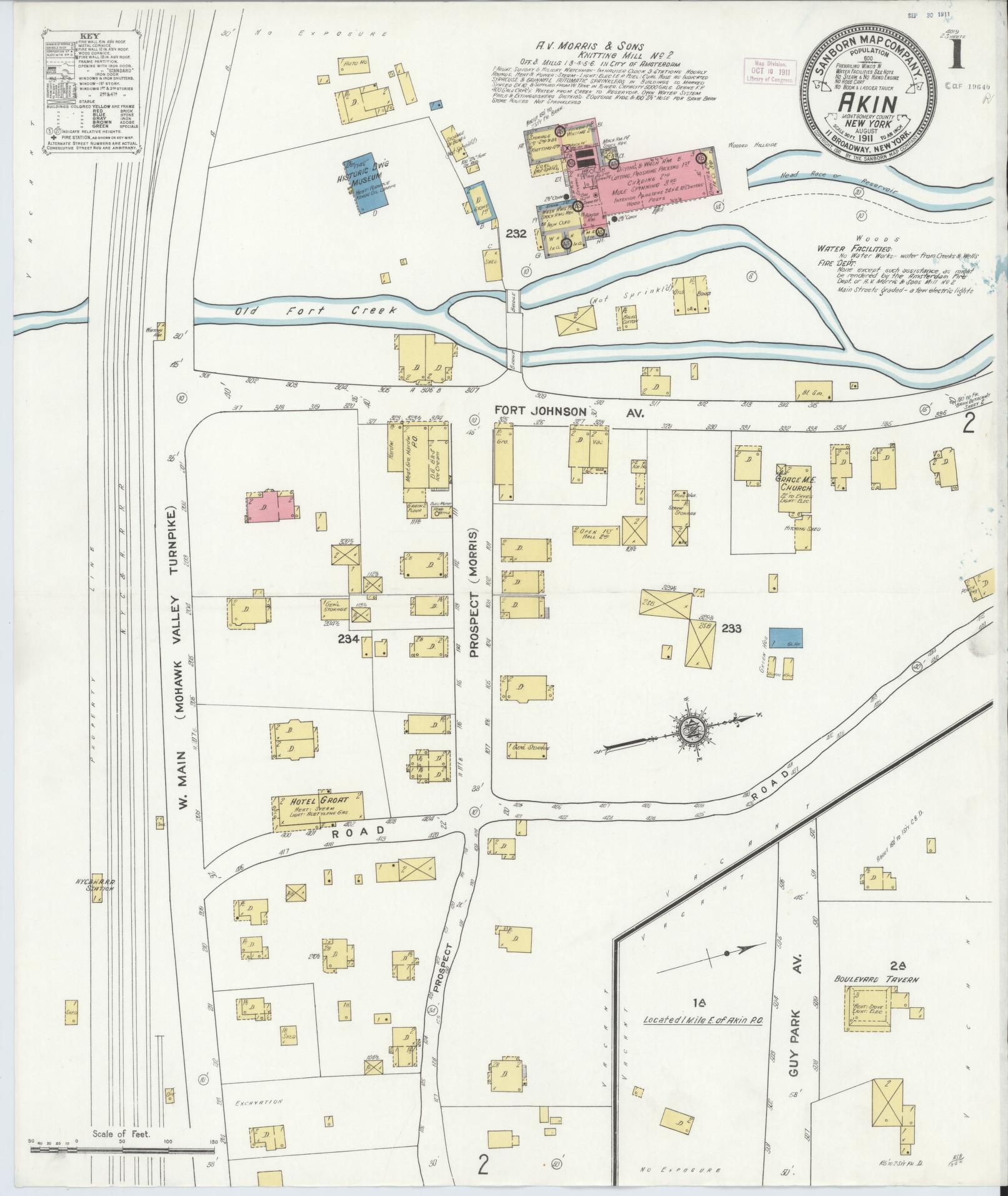 Sanborn Fire Insurance Map from Akin, Montgomery County, New York (1911), Sheet #0001 - Historic Sanborn Fire Insurance Map Print, vintage old map wall art, antique decor, genealogy gift, New York New York map
