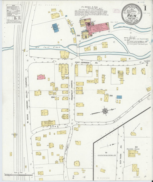 Sanborn Fire Insurance Map from Akin, Montgomery County, New York (1911), Sheet #0001 - Historic Sanborn Fire Insurance Map Print, vintage old map wall art, antique decor, genealogy gift, New York New York map