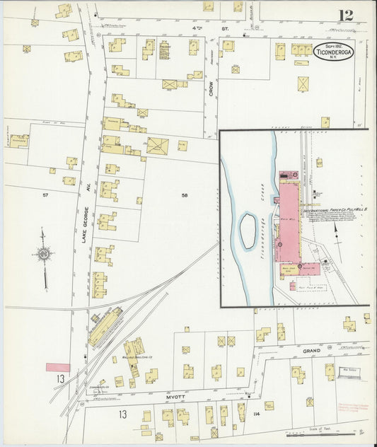 Sanborn Fire Insurance Map from Ticonderoga, Essex County, New York (1912), Sheet #0012 - Historic Sanborn Fire Insurance Map Print, vintage old map wall art, antique decor, genealogy gift, New York New York map