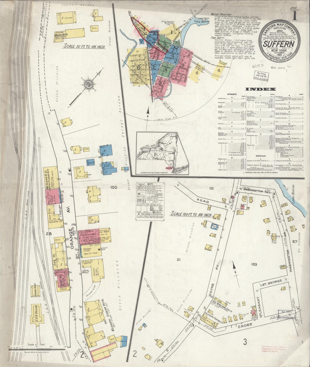 Sanborn Fire Insurance Map from Suffern, Rockland County, New York (1921), Sheet #0001 - Complete Map Set gallery image, historic Sanborn map, vintage wall art, New York New York