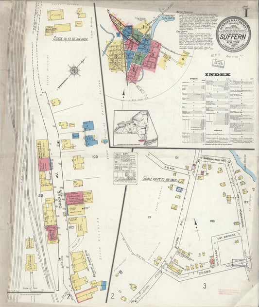 Sanborn Fire Insurance Map from Suffern, Rockland County, New York (1921), Sheet #0001 - Complete Map Set gallery image, historic Sanborn map, vintage wall art, New York New York