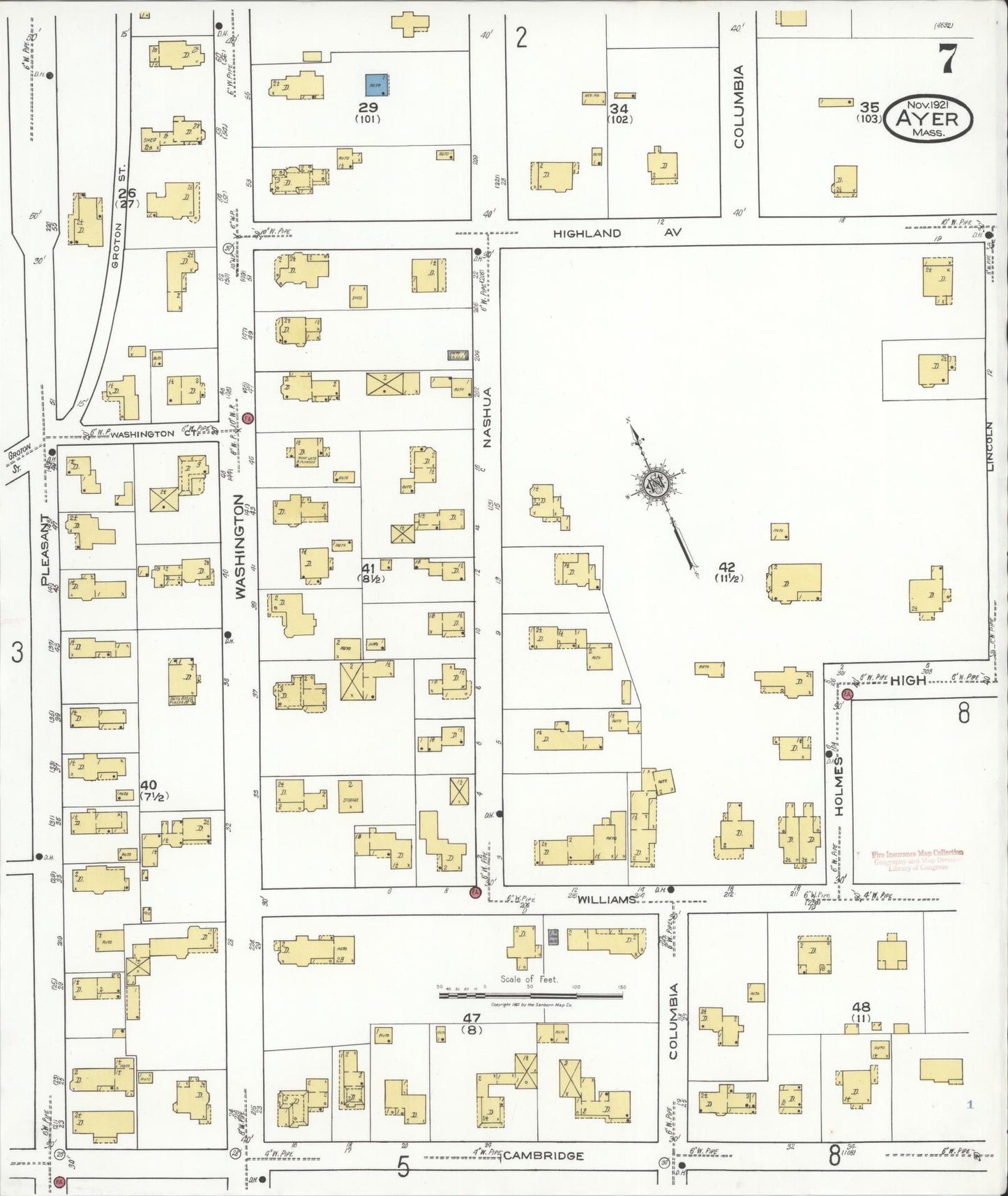 Sanborn Fire Insurance Map from Ayer, Middlesex County, Massachusetts (1921), Sheet #0007 - Complete Map Set gallery image, historic Sanborn map, vintage wall art, Massachusetts Massachusetts