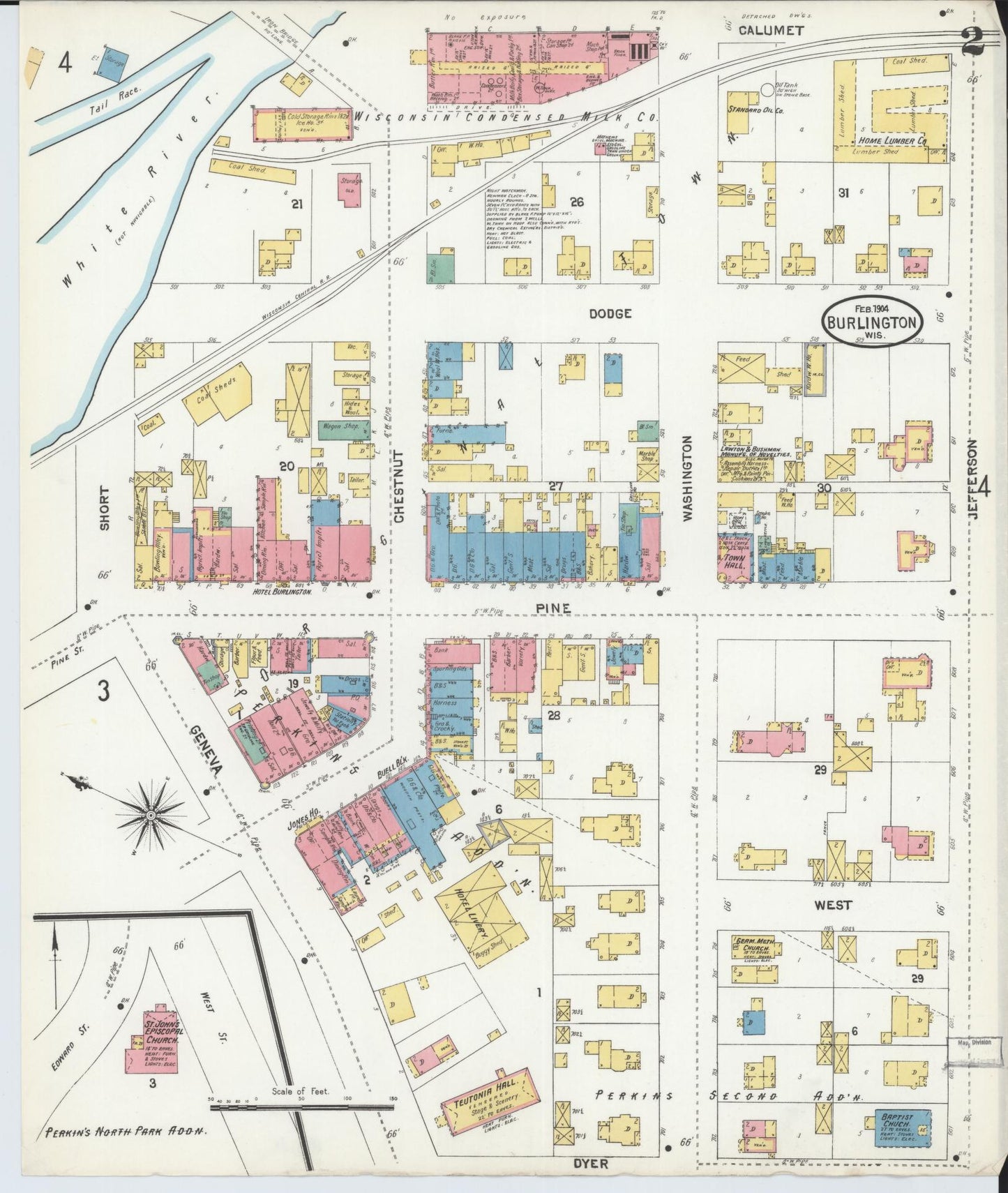 Sanborn Fire Insurance Map from Burlington, Racine County, Wisconsin (1904), Sheet #0002 - Historic Sanborn Fire Insurance Map Print, vintage old map wall art, antique decor, genealogy gift, Wisconsin Wisconsin map