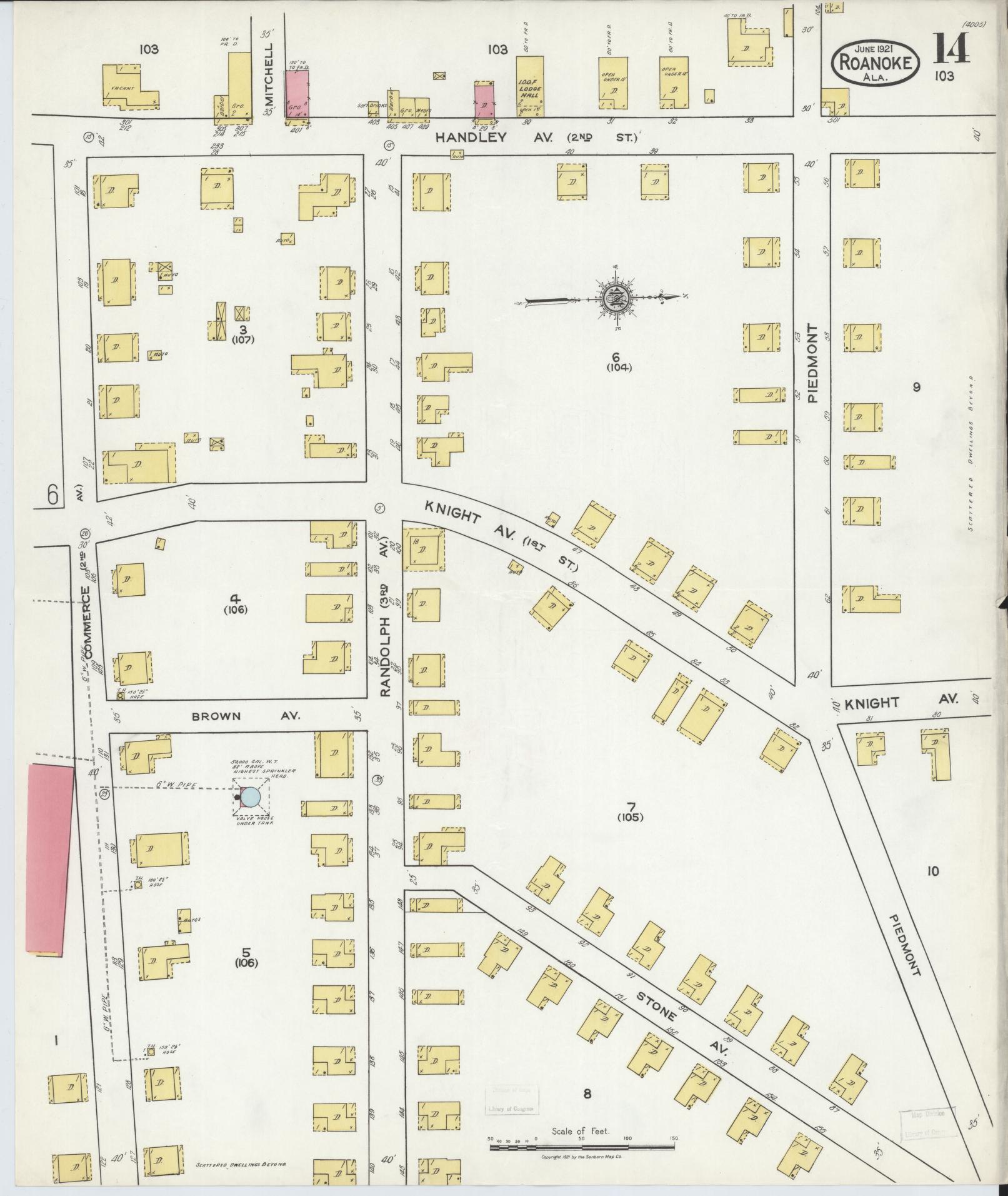 Sanborn Fire Insurance Map from Roanoke, Randolph County, Alabama (1921), Sheet #0014 - Complete Map Set gallery image, historic Sanborn map, vintage wall art, Alabama Alabama