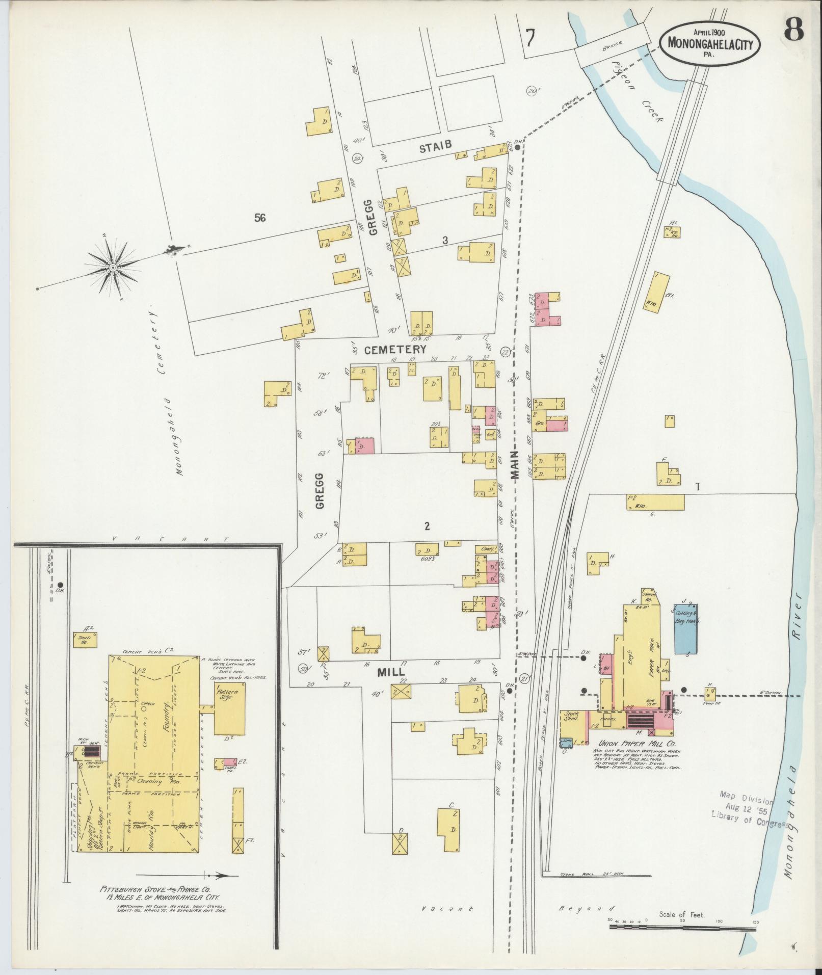 Sanborn Fire Insurance Map from Monongahela City, Washington County, Pennsylvania (1900), Sheet #0008 - Complete Map Set gallery image, historic Sanborn map, vintage wall art, Pennsylvania Pennsylvania