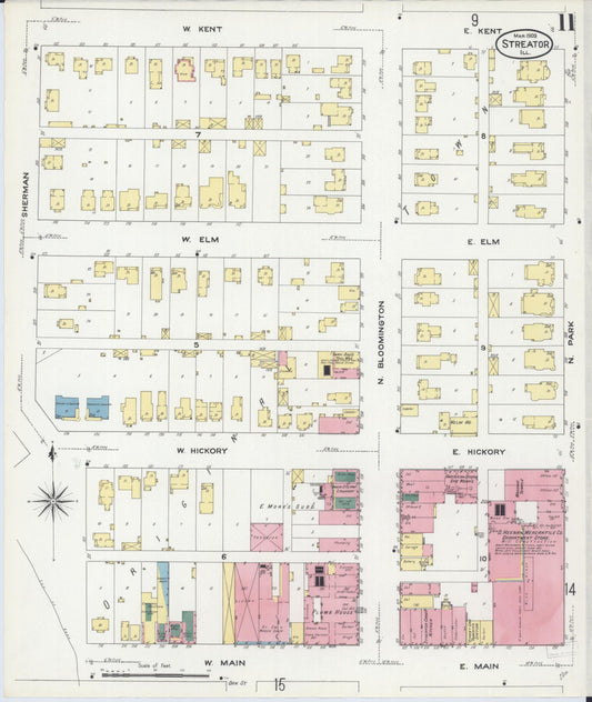 Sanborn Fire Insurance Map from Streator, La Salle County, Illinois (1909), Sheet #0011 - Historic Sanborn Fire Insurance Map Print, vintage old map wall art, antique decor, genealogy gift, Illinois Illinois map