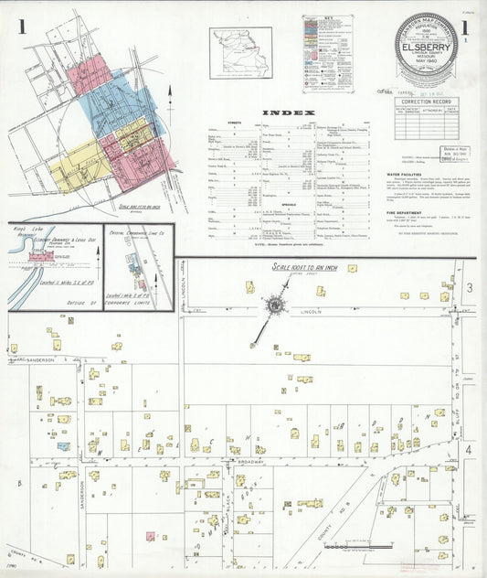 Sanborn Fire Insurance Map from Elsberry, Lincoln County, Missouri (1940), Sheet #0001 - Complete Map Set gallery image, historic Sanborn map, vintage wall art, Missouri Missouri