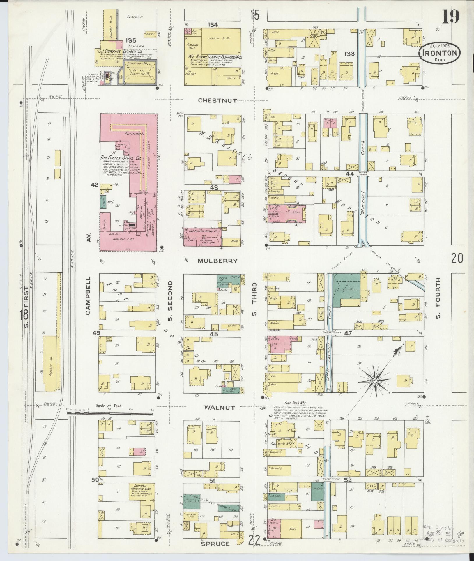 Sanborn Fire Insurance Map from Ironton, Lawrence County, Ohio (1909), Sheet #0019 - Historic Sanborn Fire Insurance Map Print, vintage old map wall art, antique decor, genealogy gift, Ohio Ohio map