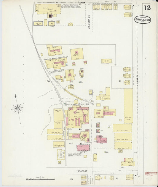 Sanborn Fire Insurance Map from Bridgeton, Cumberland County, New Jersey (1896), Sheet #0012 - Historic Sanborn Fire Insurance Map Print, vintage old map wall art, antique decor, genealogy gift, New Jersey New Jersey map