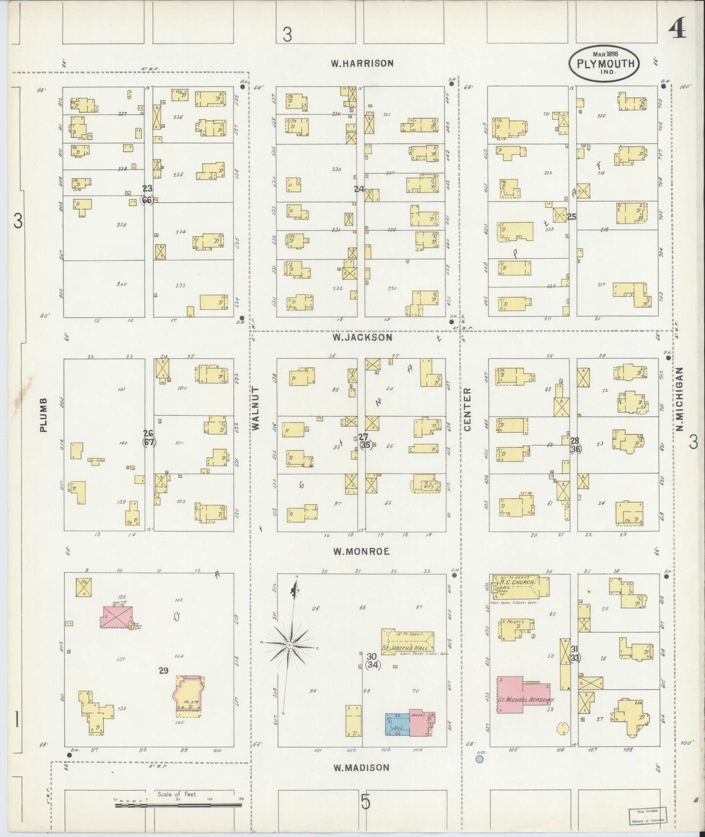 Sanborn Fire Insurance Map from Plymouth, Marhshall County, Indiana (1898), Sheet #0004 - Complete Map Set gallery image, historic Sanborn map, vintage wall art, Indiana Indiana