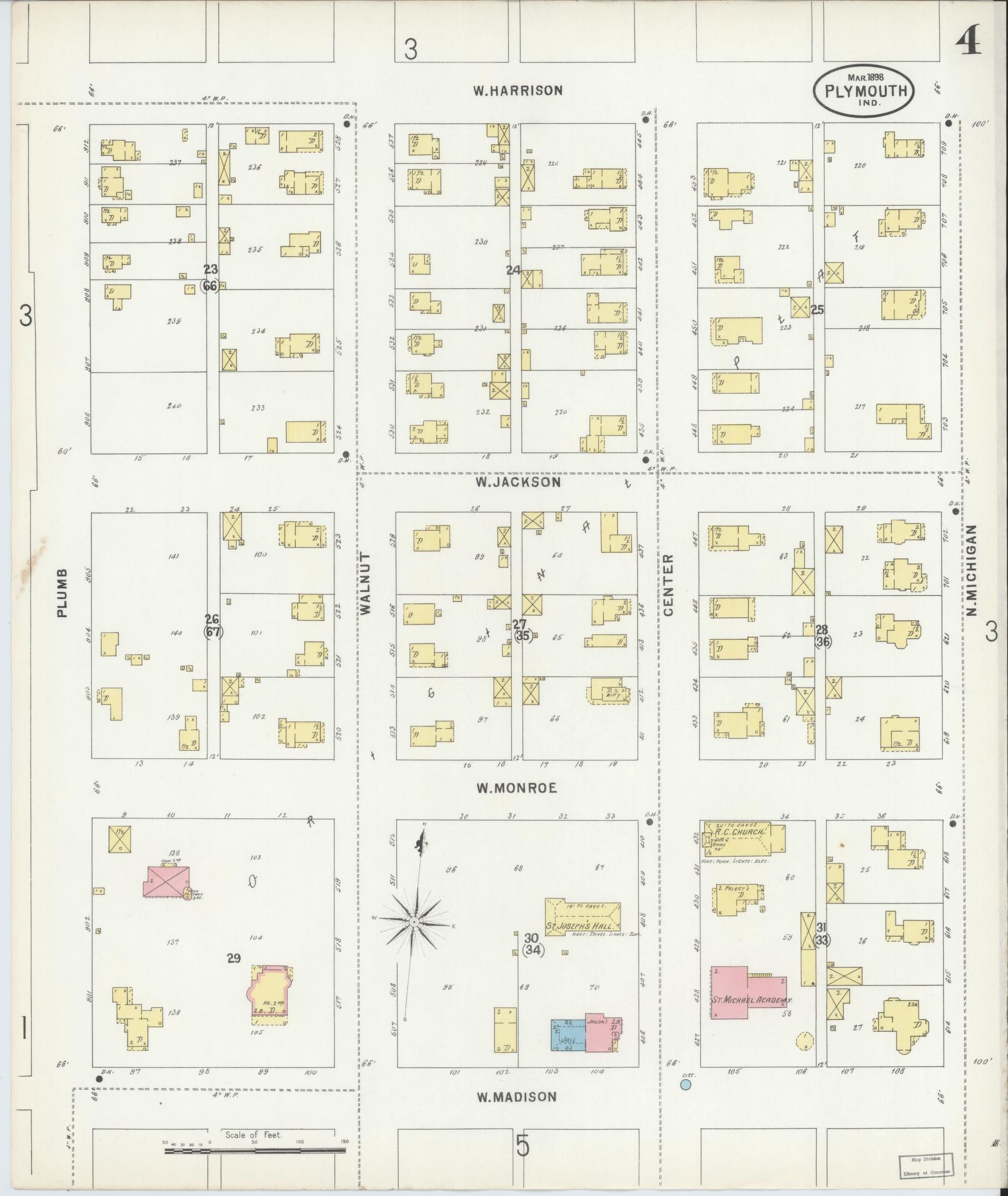 Sanborn Fire Insurance Map from Plymouth, Marhshall County, Indiana (1898), Sheet #0004 - Complete Map Set gallery image, historic Sanborn map, vintage wall art, Indiana Indiana