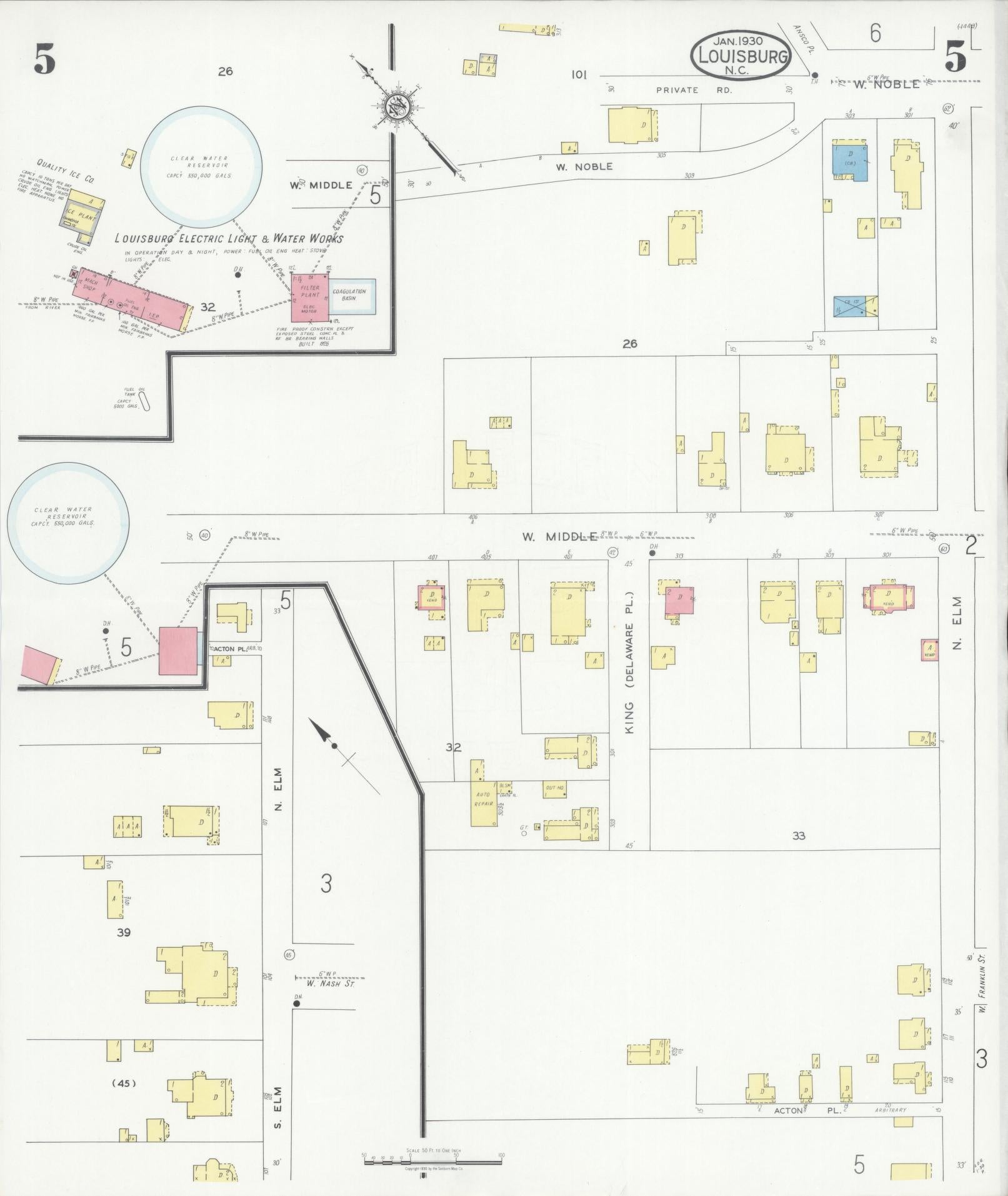 Sanborn Fire Insurance Map from Louisburg, Franklin County, North Carolina (1930), Sheet #0005 - Complete Map Set gallery image, historic Sanborn map, vintage wall art, North Carolina North Carolina
