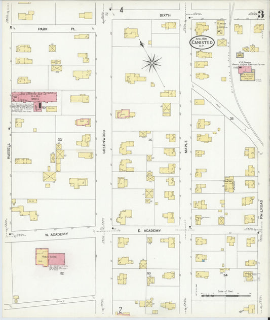 Sanborn Fire Insurance Map from Canisteo, Steuben County, New York (1909), Sheet #0003 - Historic Sanborn Fire Insurance Map Print, vintage old map wall art, antique decor, genealogy gift, New York New York map