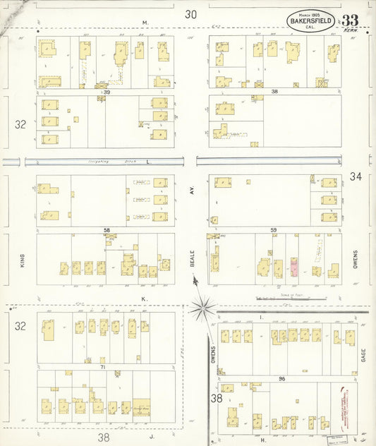 Sanborn Fire Insurance Map from Bakersfield, Kern County, California (1905), Sheet #0033 - Historic Sanborn Fire Insurance Map Print, vintage old map wall art, antique decor, genealogy gift, California California map