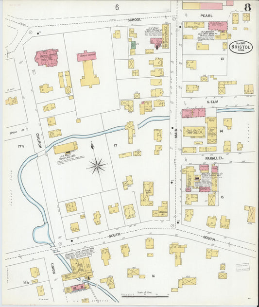 Sanborn Fire Insurance Map from Bristol, Hartford County, Connecticut (1900), Sheet #0008 - Historic Sanborn Fire Insurance Map Print, vintage old map wall art, antique decor, genealogy gift, Connecticut Connecticut map