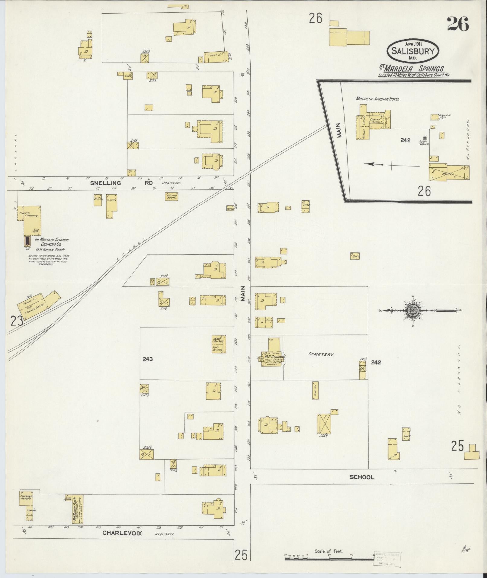 Sanborn Fire Insurance Map from Salisbury, Wicomico County, Maryland (1911), Sheet #0026 - Historic Sanborn Fire Insurance Map Print, vintage old map wall art