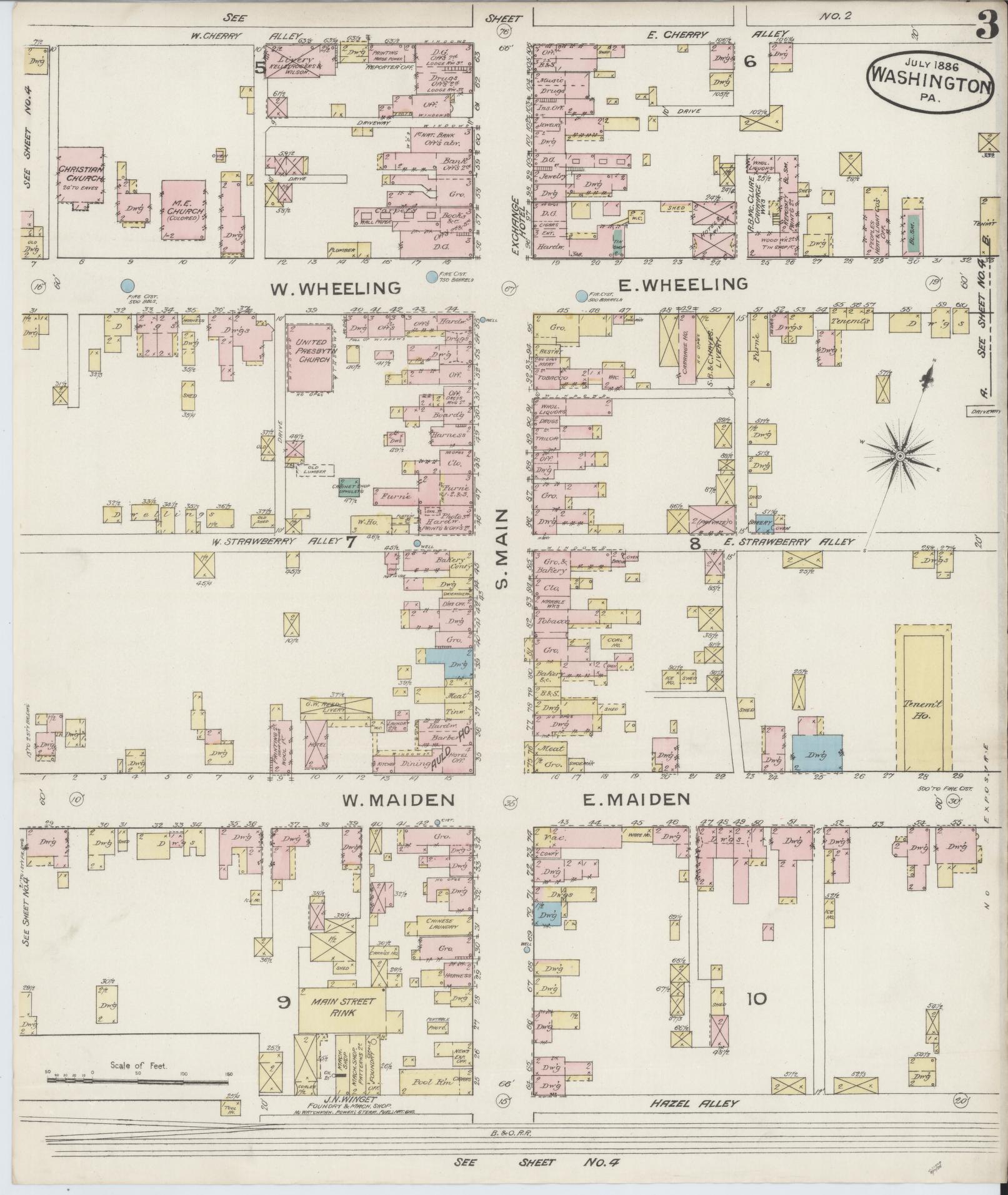Sanborn Fire Insurance Map from Washington, Washington County, Pennsylvania (1886), Sheet #0003 - Complete Map Set gallery image, historic Sanborn map, vintage wall art, Pennsylvania Pennsylvania