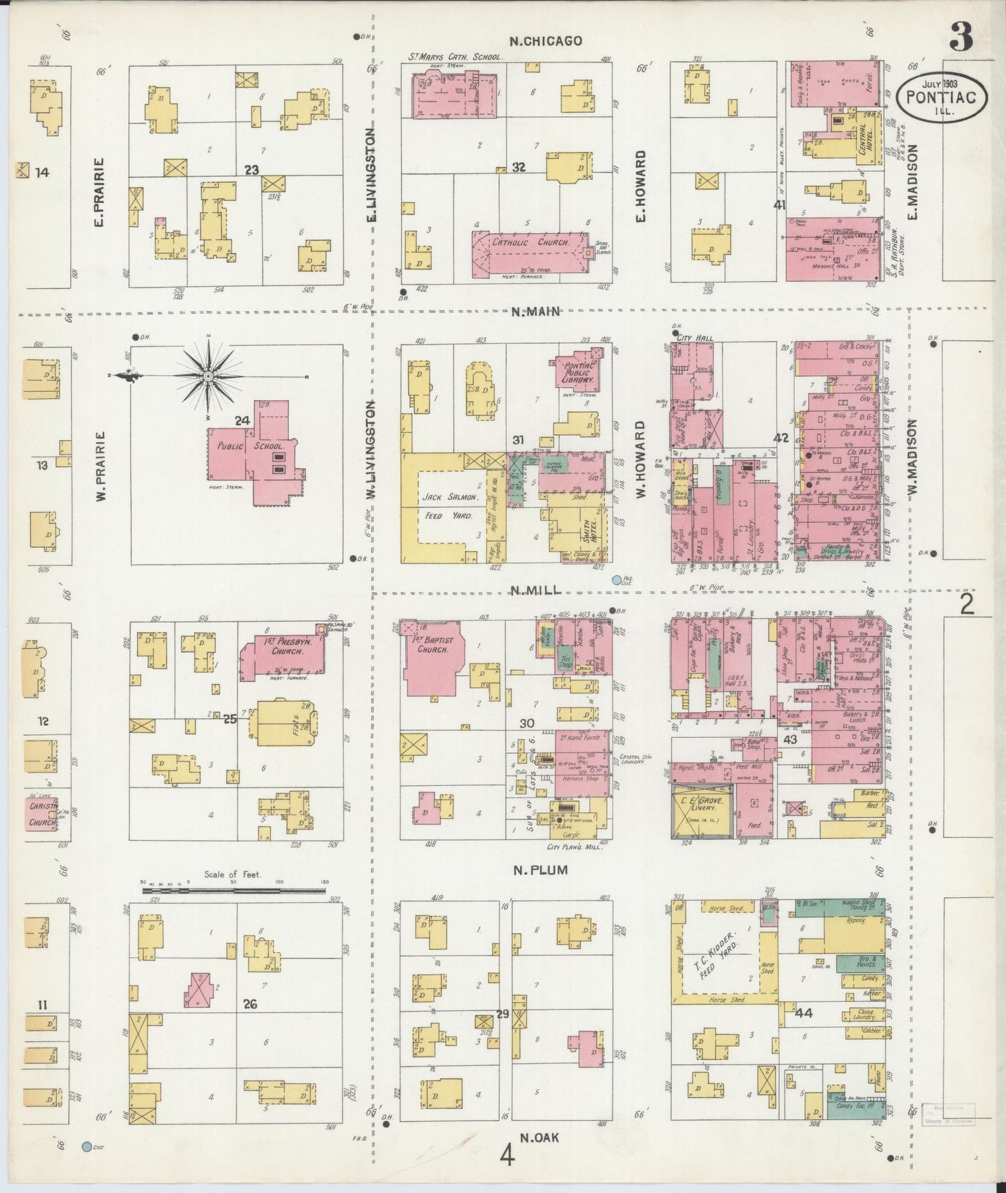 Sanborn Fire Insurance Map from Pontiac, Livingston County, Illinois (1903), Sheet #0003 - Complete Map Set gallery image, historic Sanborn map, vintage wall art, Illinois Illinois