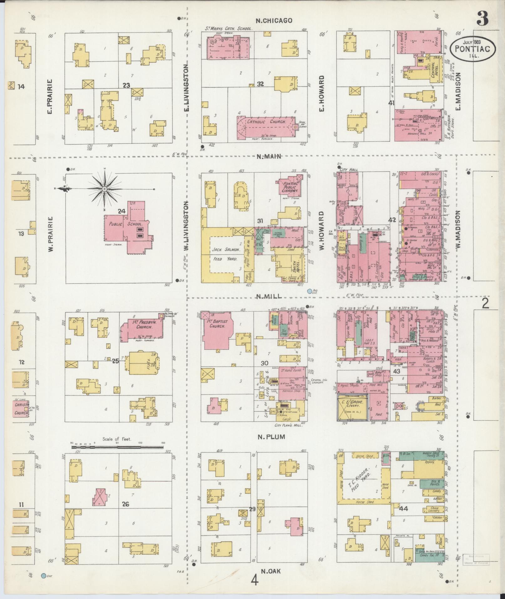 Sanborn Fire Insurance Map from Pontiac, Livingston County, Illinois (1903), Sheet #0003 - Complete Map Set gallery image, historic Sanborn map, vintage wall art, Illinois Illinois