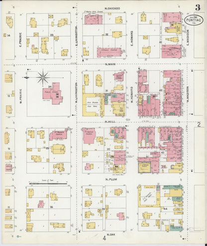 Sanborn Fire Insurance Map from Pontiac, Livingston County, Illinois (1903), Sheet #0003 - Complete Map Set gallery image, historic Sanborn map, vintage wall art, Illinois Illinois