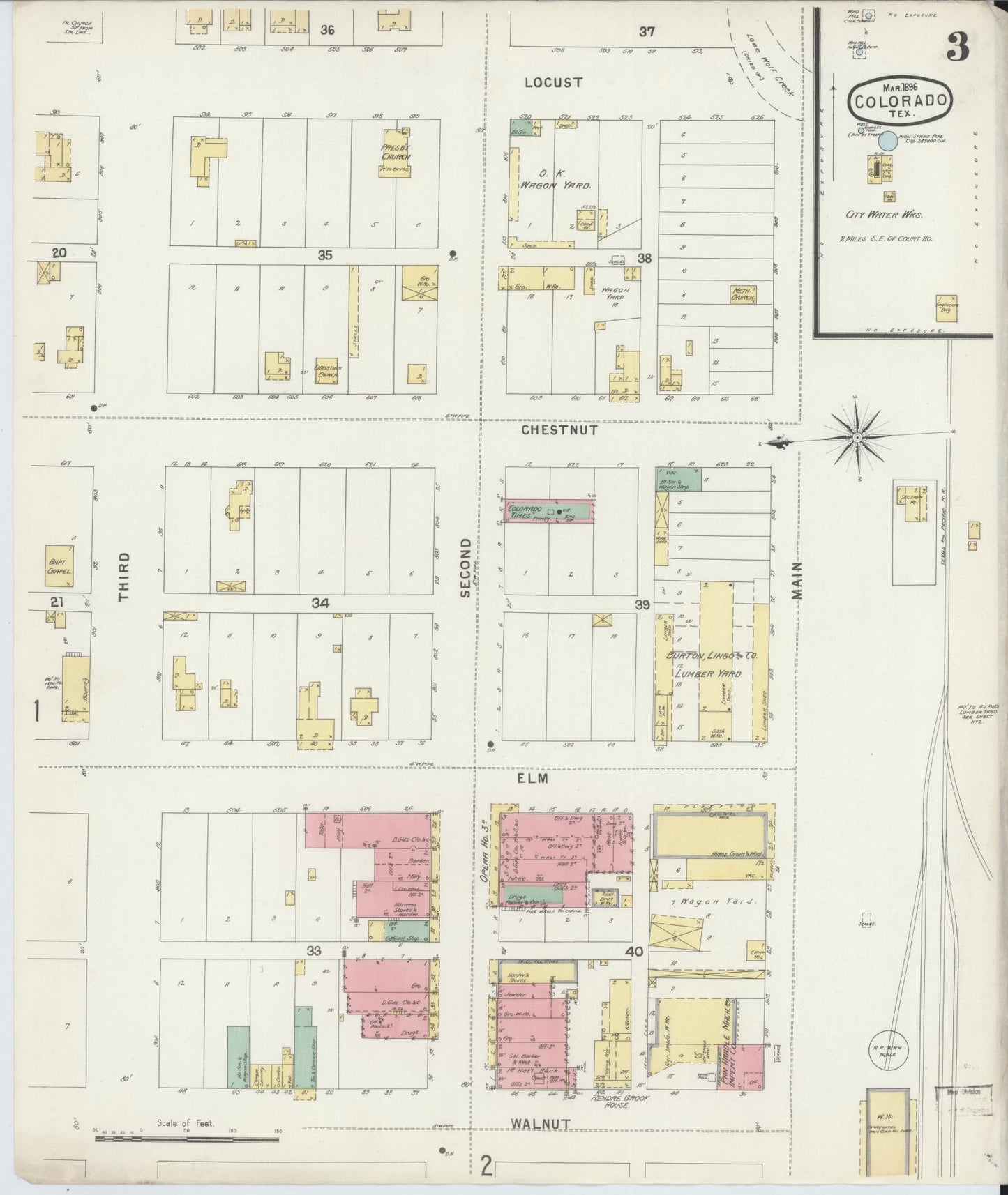 Sanborn Fire Insurance Map from Colorado, Mitchell County, Texas (1896), Sheet #0003 - Historic Sanborn Fire Insurance Map Print, vintage old map wall art, antique decor, genealogy gift, Texas Texas map