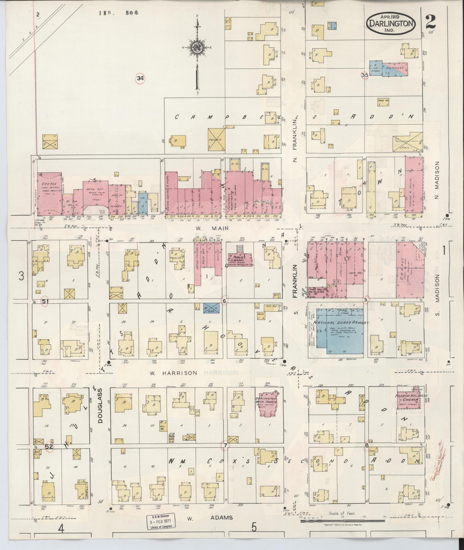 Sanborn Fire Insurance Map from Darlington, Montgomery County, Indiana (1942), Sheet #0002 - Complete Map Set gallery image, historic Sanborn map, vintage wall art, Indiana Indiana