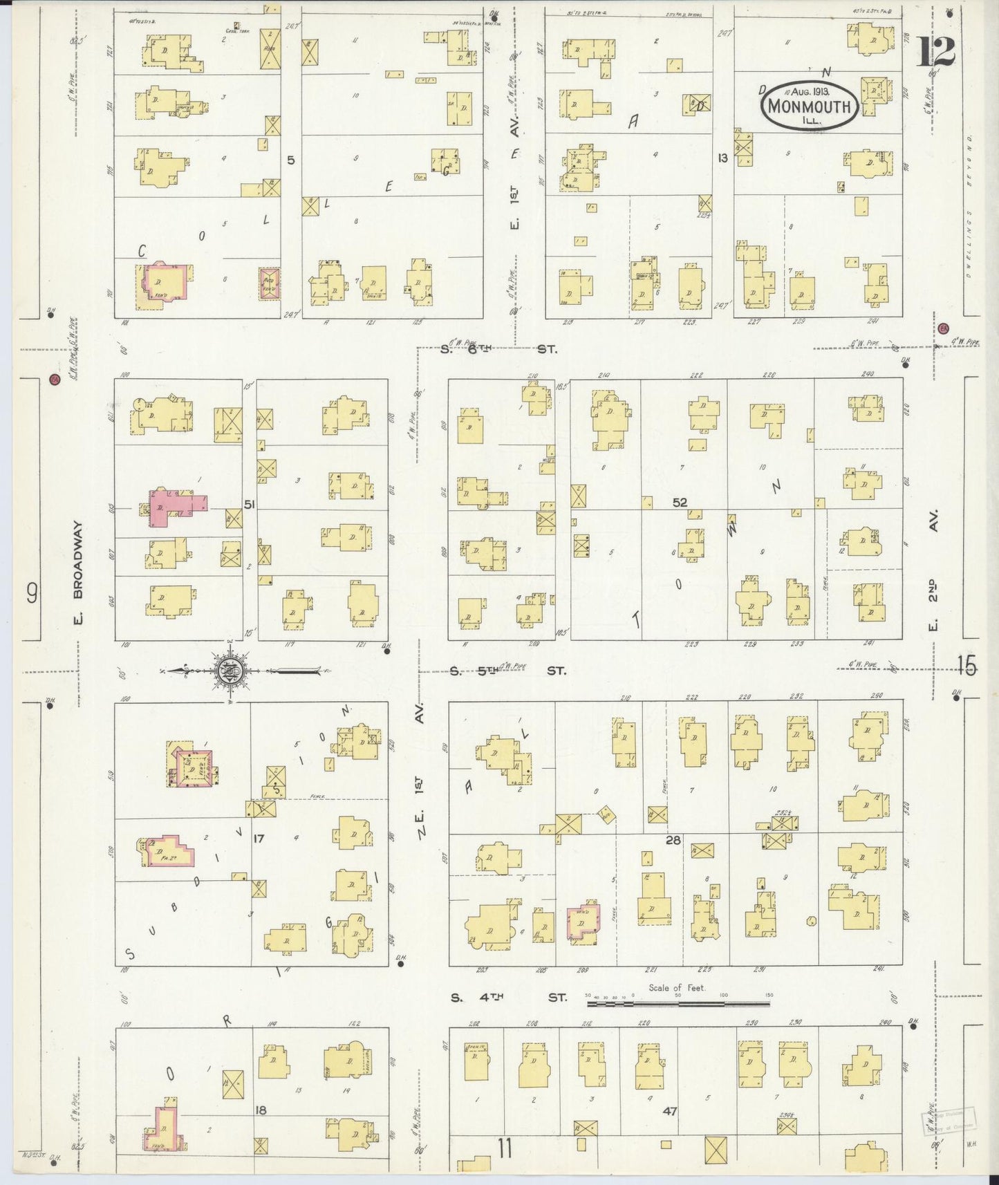 Sanborn Fire Insurance Map from Monmouth, Warren County, Illinois (1913), Sheet #0012 - Complete Map Set gallery image, historic Sanborn map, vintage wall art, Illinois Illinois