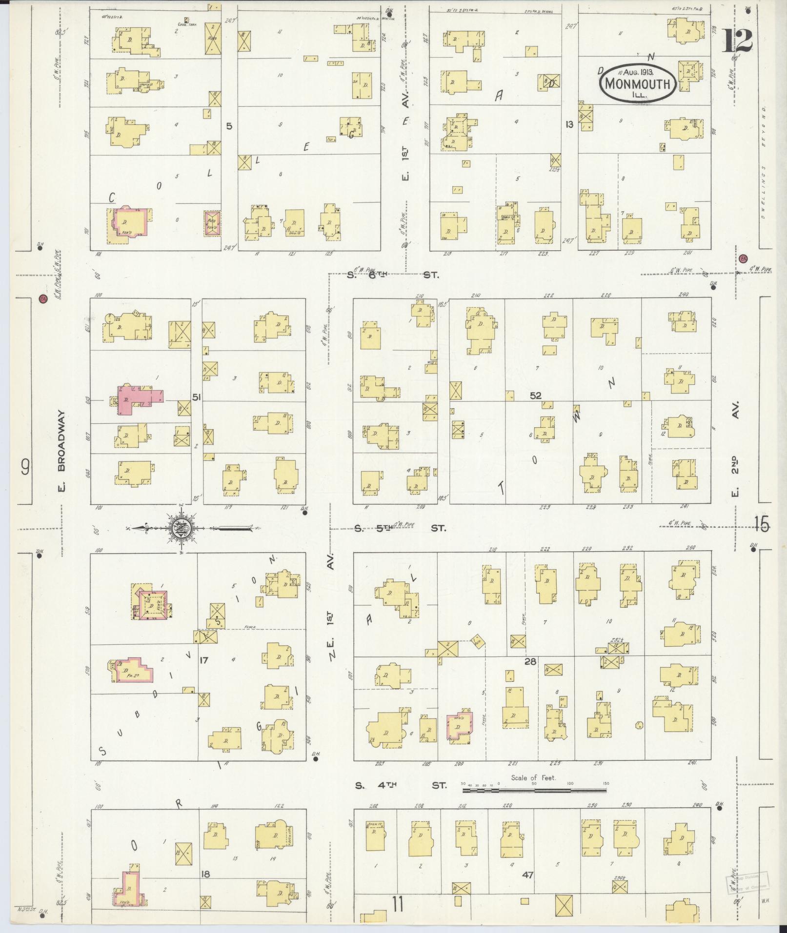 Sanborn Fire Insurance Map from Monmouth, Warren County, Illinois (1913), Sheet #0012 - Complete Map Set gallery image, historic Sanborn map, vintage wall art, Illinois Illinois