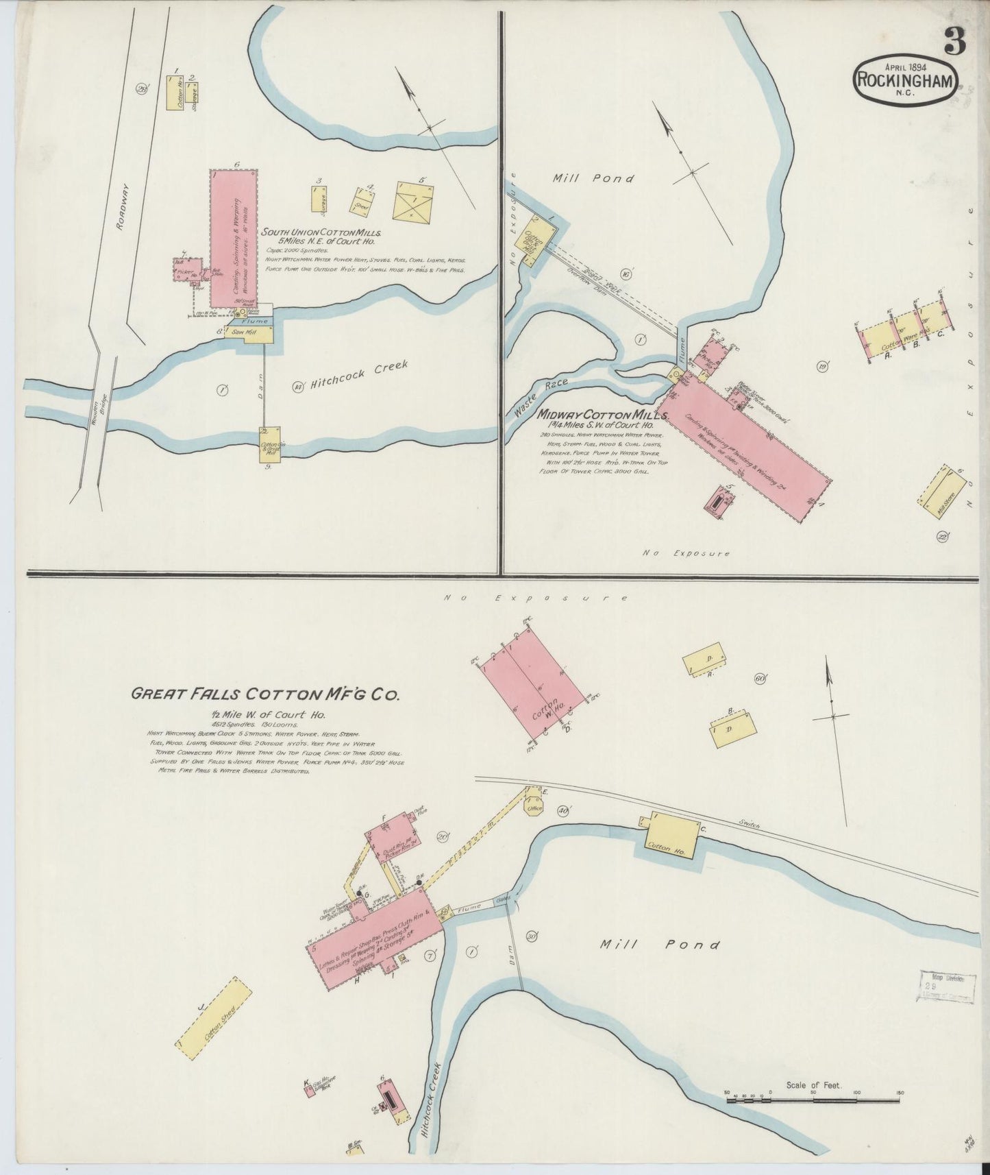 Sanborn Fire Insurance Map from Rockingham, Richmond County, North Carolina (1894), Sheet #0003 - Complete Map Set gallery image, historic Sanborn map, vintage wall art, North Carolina North Carolina