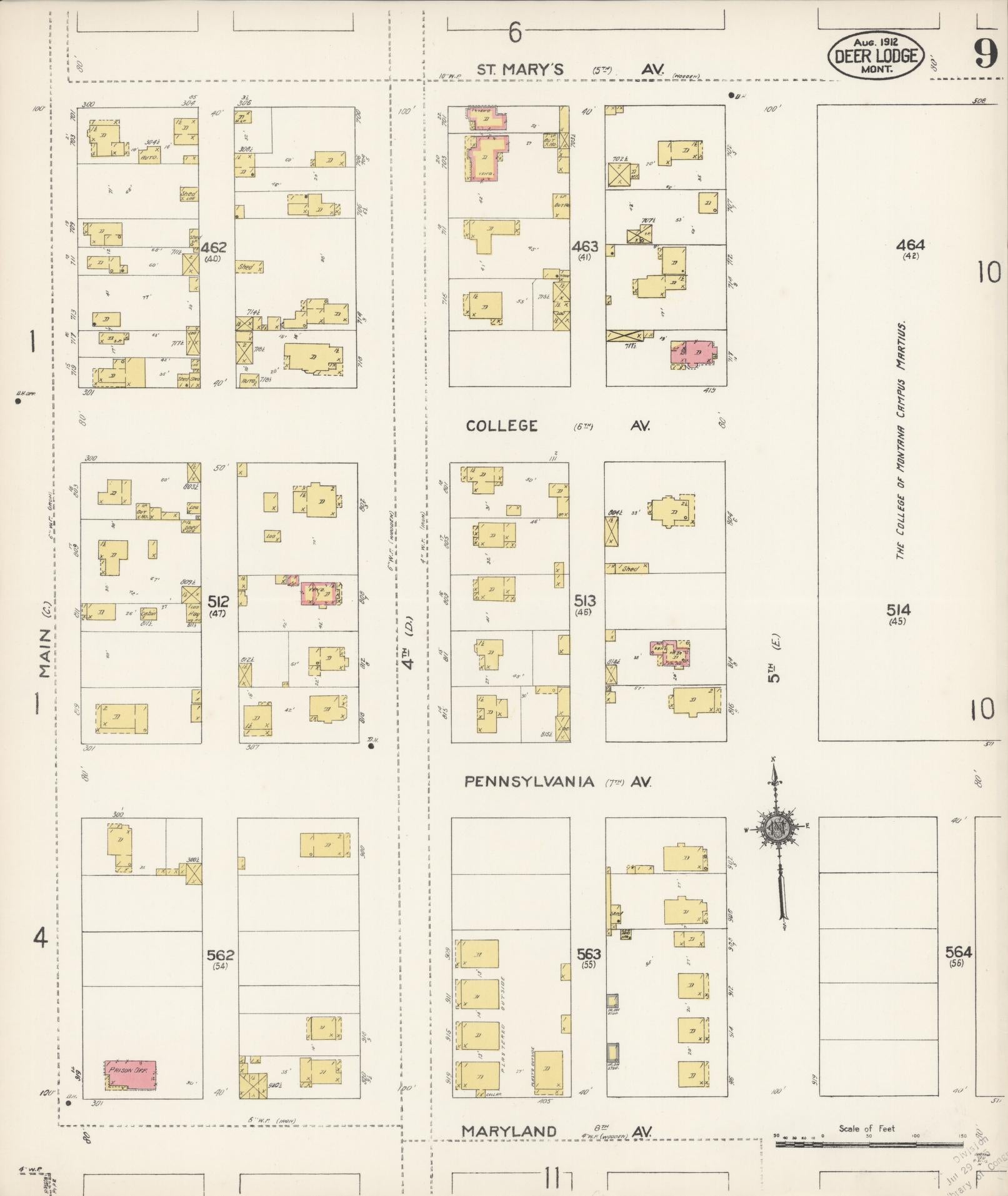 Sanborn Fire Insurance Map from Deer Lodge, Powell County, Montana (1912), Sheet #0009 - Historic Sanborn Fire Insurance Map Print, vintage old map wall art, antique decor, genealogy gift, Montana Montana map