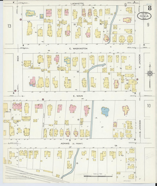 Sanborn Fire Insurance Map from Ionia, Ionia County, Michigan (1914), Sheet #0008 - Historic Sanborn Fire Insurance Map Print, vintage old map wall art, antique decor, genealogy gift, Michigan Michigan map