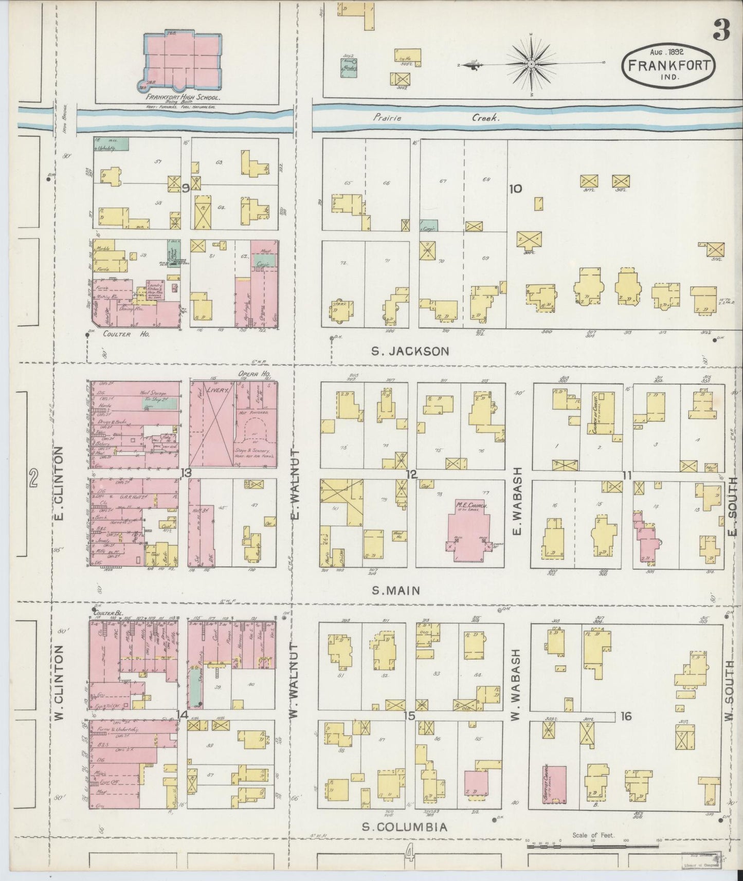 Sanborn Fire Insurance Map from Frankfort, Clinton County, Indiana (1892), Sheet #0003 - Historic Sanborn Fire Insurance Map Print, vintage old map wall art, antique decor, genealogy gift, Indiana Indiana map