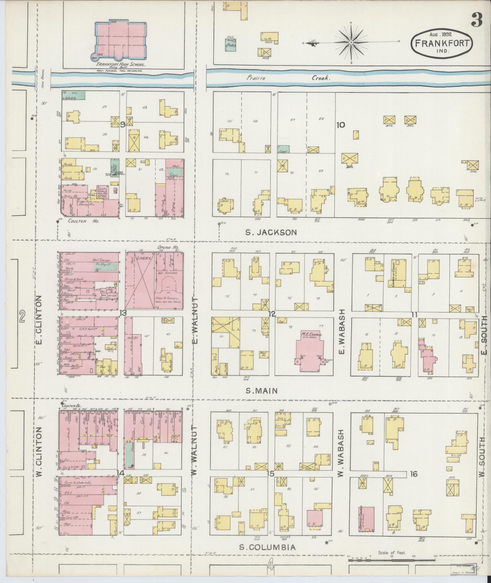 Sanborn Fire Insurance Map from Frankfort, Clinton County, Indiana (1892), Sheet #0003 - Historic Sanborn Fire Insurance Map Print, vintage old map wall art, antique decor, genealogy gift, Indiana Indiana map