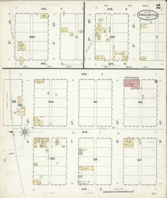 Sanborn Fire Insurance Map from Anacortes, Skagit County, Washington (Unknown), Sheet #0002 - Historic Sanborn Fire Insurance Map Print, vintage old map wall art, antique decor, genealogy gift, Washington Washington map