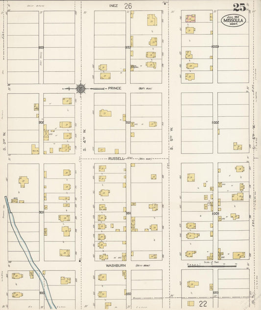 Sanborn Fire Insurance Map from Missoula, Missoula County, Montana (1912), Sheet #0025 - Historic Sanborn Fire Insurance Map Print, vintage old map wall art, antique decor, genealogy gift, Montana Montana map