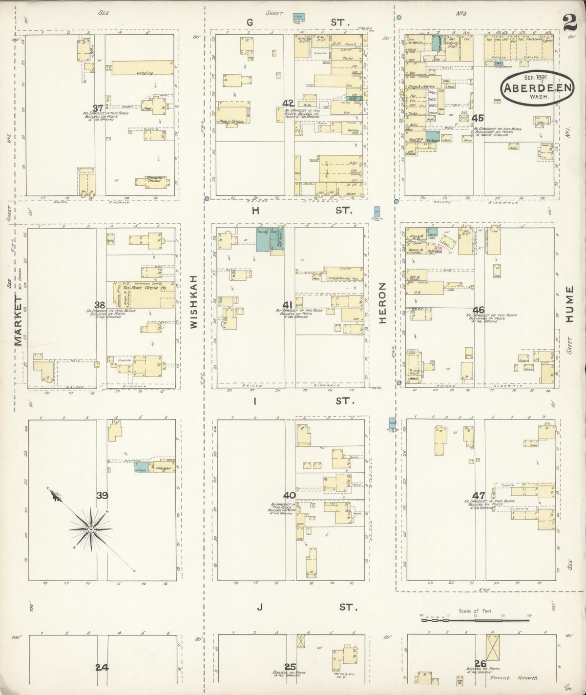 Sanborn Fire Insurance Map from Aberdeen, Grays Harbor County, Washington (1891), Sheet #0002 - Complete Map Set gallery image, historic Sanborn map, vintage wall art, Washington Washington
