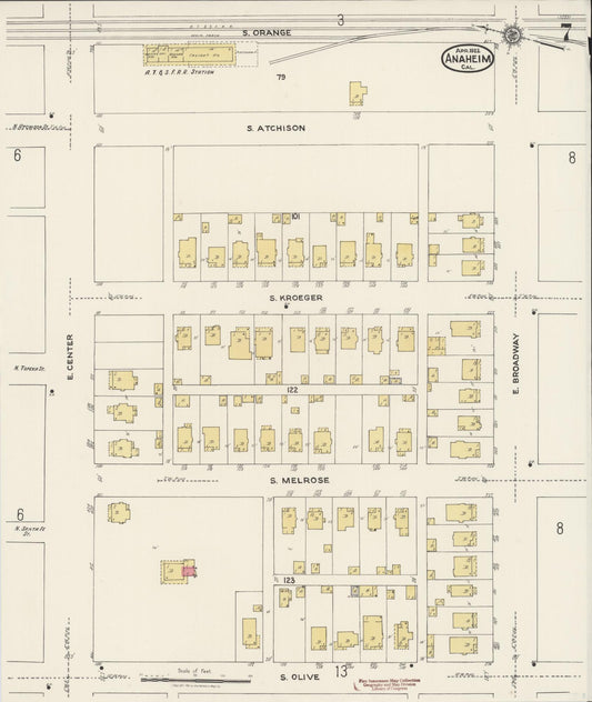 Sanborn Fire Insurance Map from Anaheim, Orange County, California (1922), Sheet #0007 - Historic Sanborn Fire Insurance Map Print, vintage old map wall art, antique decor, genealogy gift, California California map