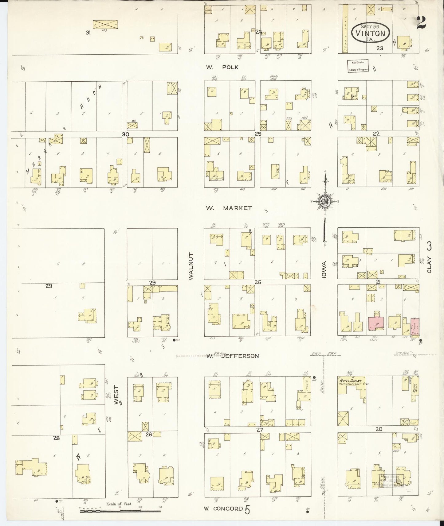 Sanborn Fire Insurance Map from Vinton, Benton County, Iowa (1913), Sheet #0002 - Historic Sanborn Fire Insurance Map Print, vintage old map wall art