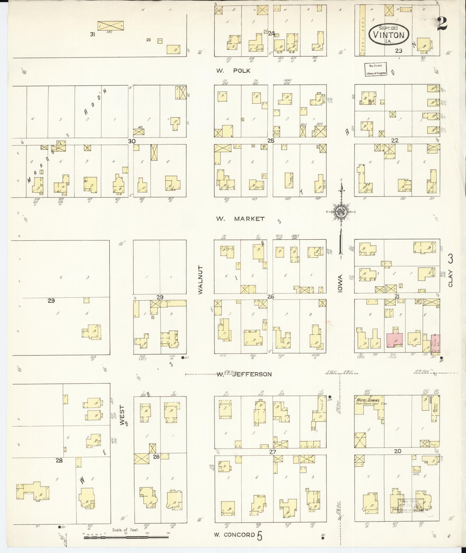 Sanborn Fire Insurance Map from Vinton, Benton County, Iowa (1913), Sheet #0002 - Historic Sanborn Fire Insurance Map Print, vintage old map wall art
