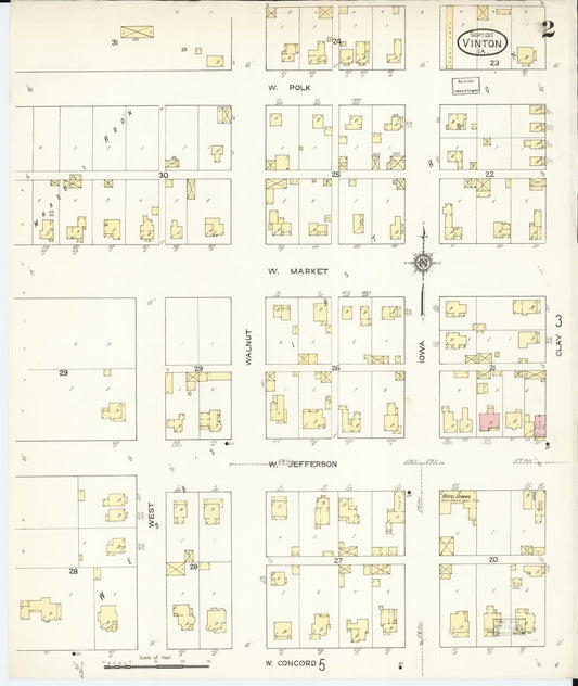 Sanborn Fire Insurance Map from Vinton, Benton County, Iowa (1913), Sheet #0002 - Historic Sanborn Fire Insurance Map Print, vintage old map wall art