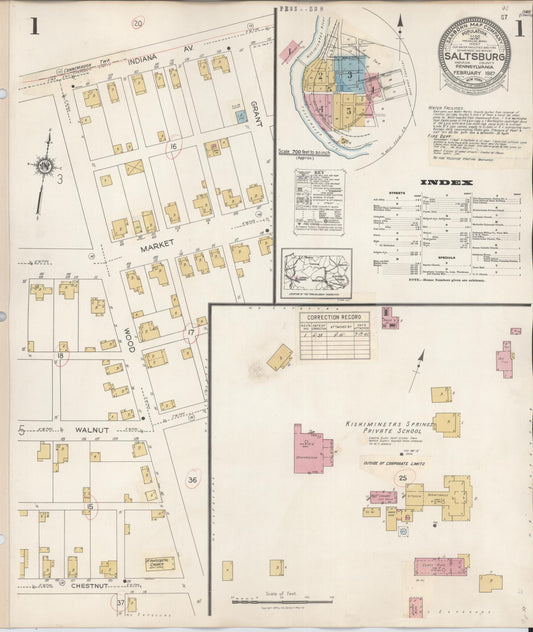 Sanborn Fire Insurance Map from Saltsburg, Indiana County, Pennsylvania (1938), Sheet #0001 - Historic Sanborn Fire Insurance Map Print, vintage old map wall art, antique decor, genealogy gift, Pennsylvania Pennsylvania map