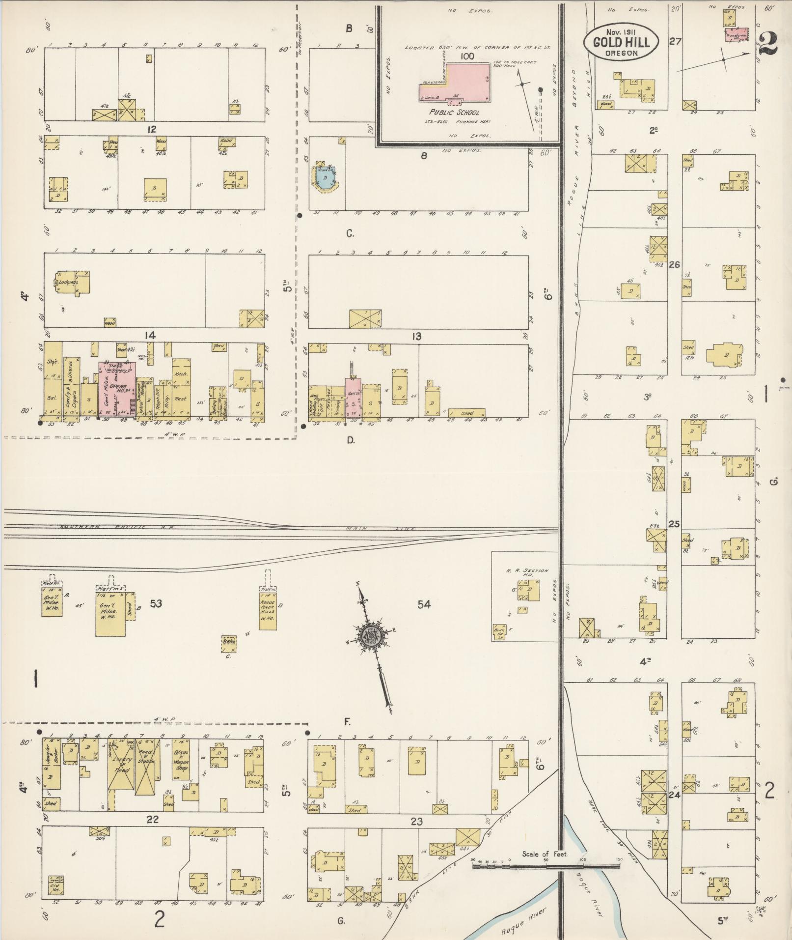 Sanborn Fire Insurance Map from Gold Hill, Jackson County, Oregon (1911), Sheet #0002 - Complete Map Set gallery image, historic Sanborn map, vintage wall art, Oregon Oregon