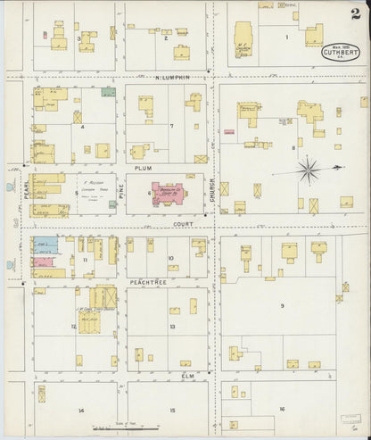 Sanborn Fire Insurance Map from Cuthbert, Randolph County, Georgia (1895), Sheet #0002 - Complete Map Set gallery image, historic Sanborn map, vintage wall art, Georgia Georgia