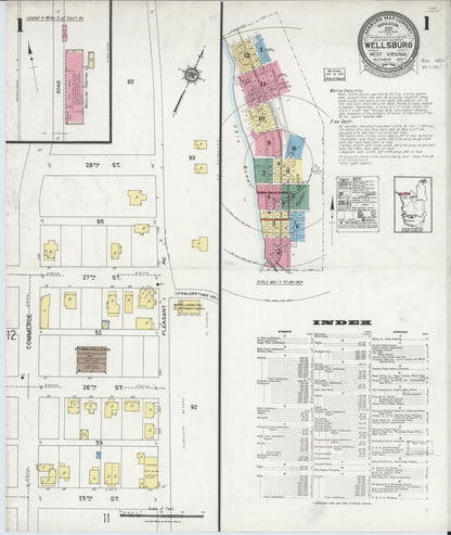 Sanborn Fire Insurance Map from Wellsburg, Brooke County, West Virginia (1923), Sheet #0001 - Complete Map Set gallery image, historic Sanborn map, vintage wall art, West Virginia West Virginia