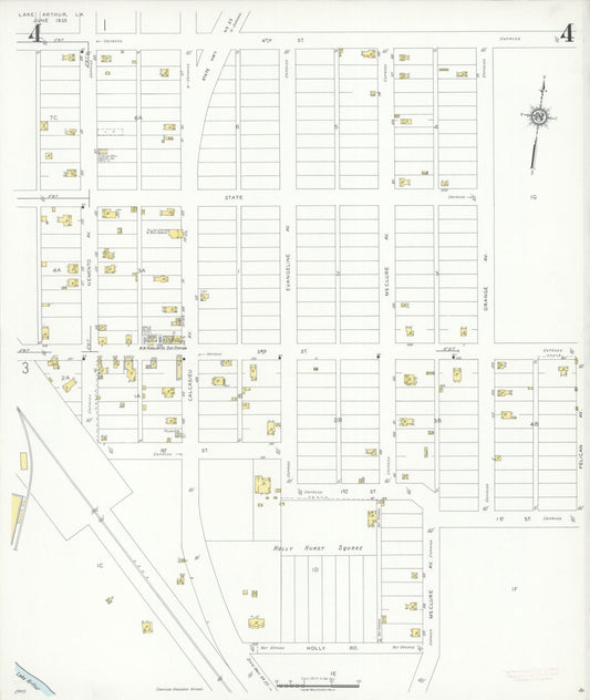 Sanborn Fire Insurance Map from Lake Arthur, Jefferson Davis Parish, Louisiana (1935), Sheet #0004 - Historic Sanborn Fire Insurance Map Print, vintage old map wall art, antique decor, genealogy gift, Louisiana Louisiana map