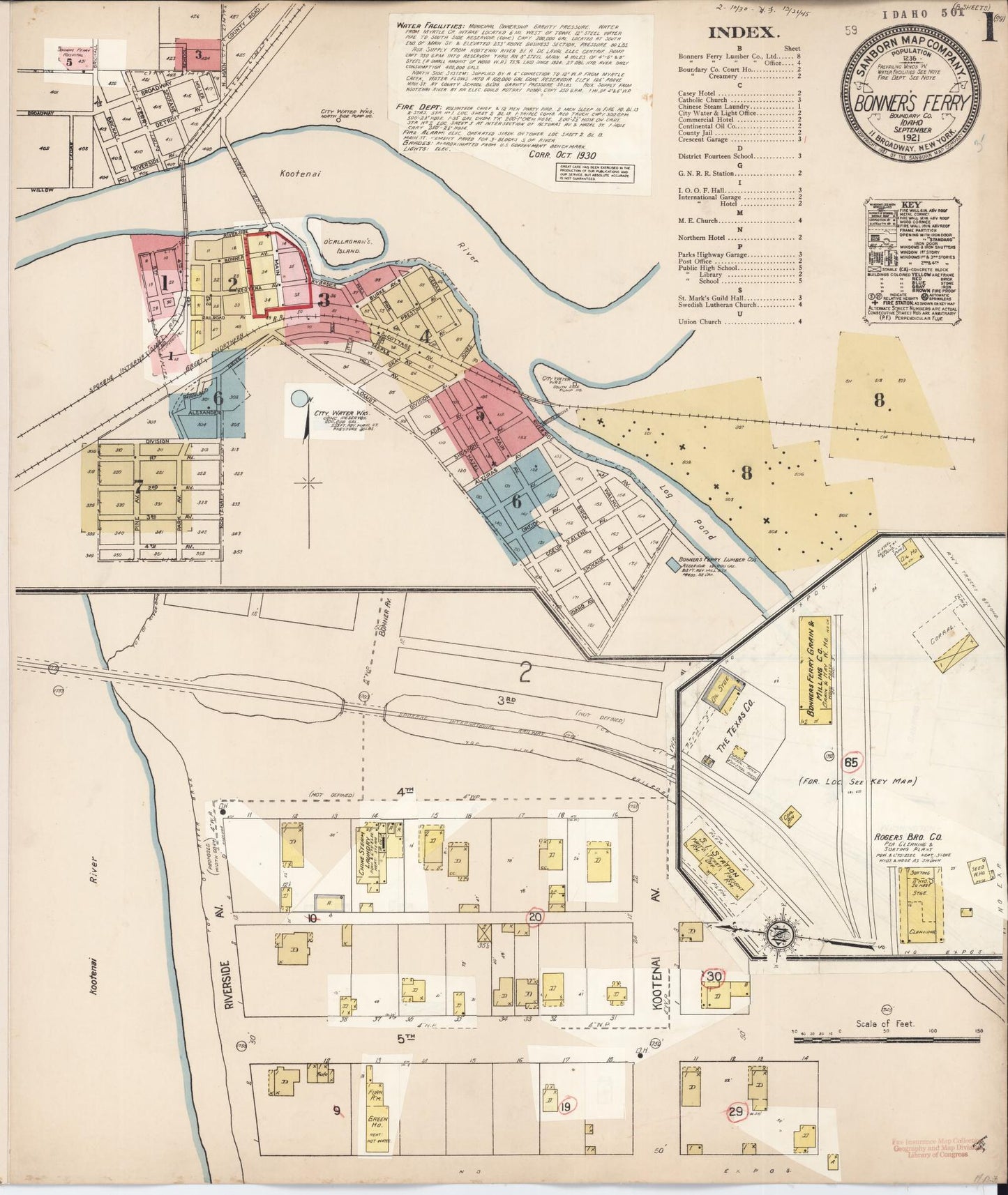 Sanborn Fire Insurance Map from Bonners Ferry, Boundary County, Idaho (1930), Sheet #0001 - Complete Map Set gallery image, historic Sanborn map, vintage wall art, Idaho Idaho