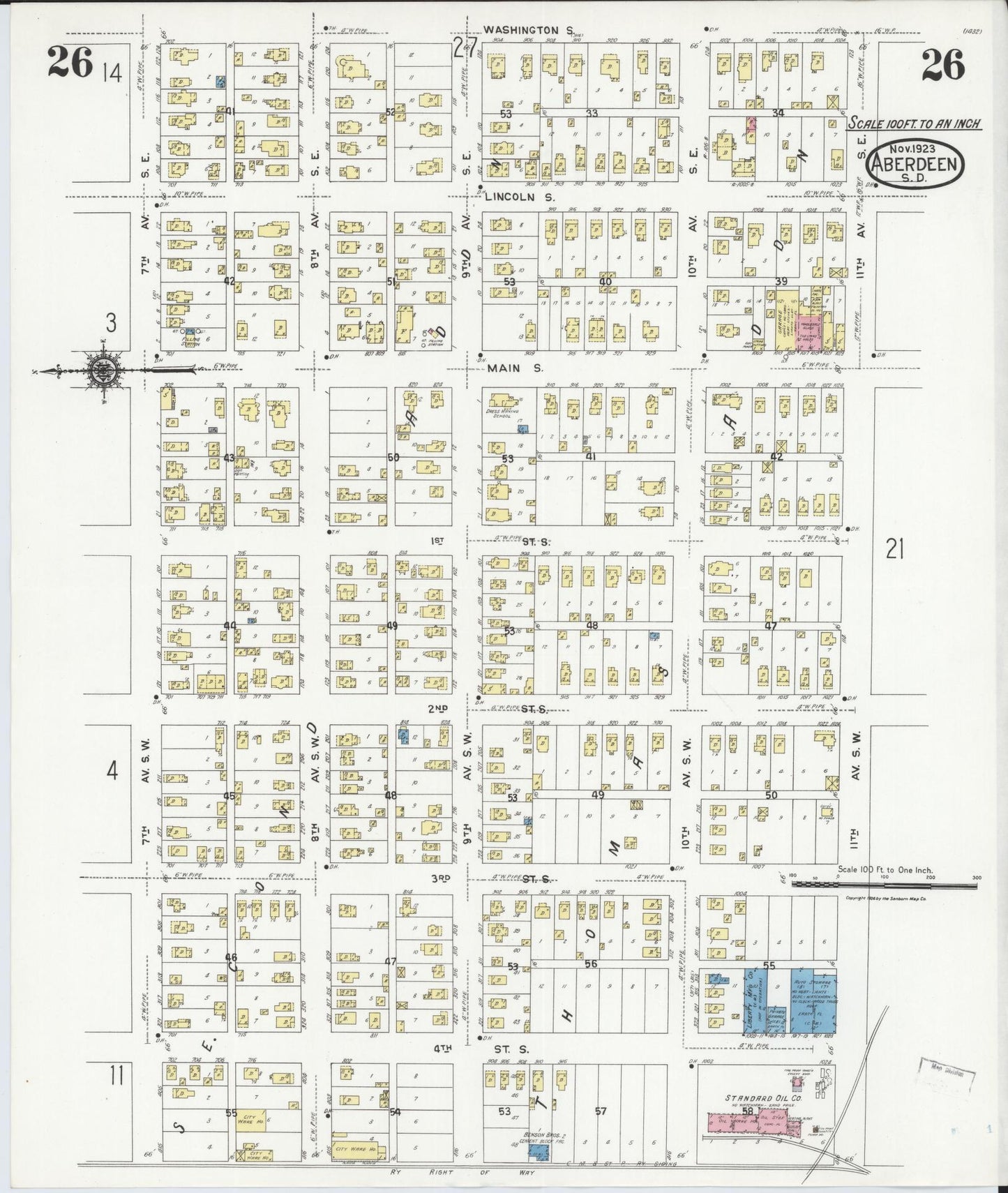 Sanborn Fire Insurance Map from Aberdeen, Brown County, South Dakota (1923), Sheet #0026 - Complete Map Set gallery image, historic Sanborn map, vintage wall art, South Dakota South Dakota