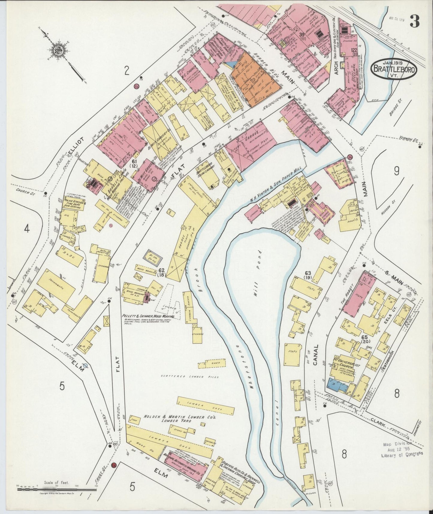 Sanborn Fire Insurance Map from Brattleboro, Windham County, Vermont (1919), Sheet #0003 - Complete Map Set gallery image, historic Sanborn map, vintage wall art, Vermont Vermont