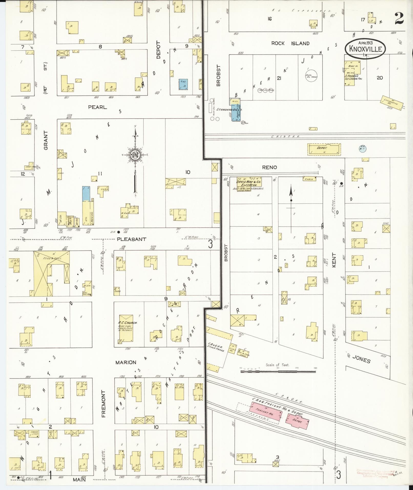 Sanborn Fire Insurance Map from Knoxville, Marion County, Iowa (1913), Sheet #0002 - Historic Sanborn Fire Insurance Map Print, vintage old map wall art